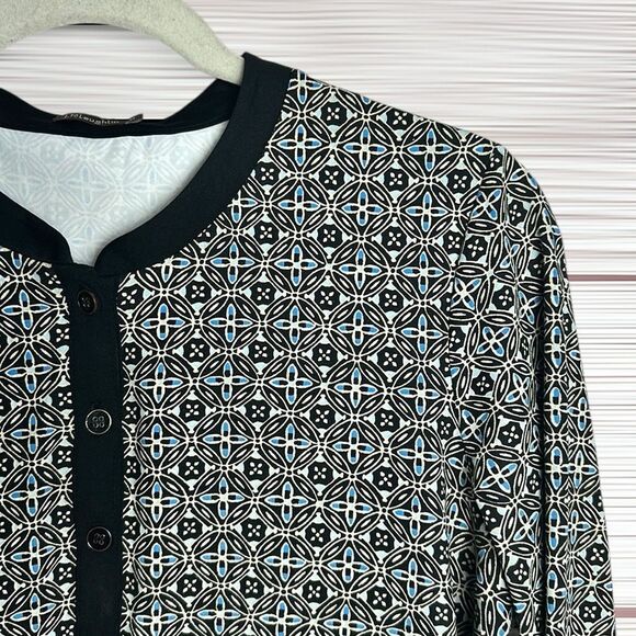 J.McLaughlin Tunic Top Black White Blue Geometric Print Catalina Cloth M - Picture 4 of 11
